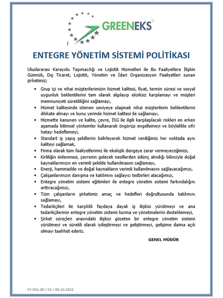 Entegre Yönetim Sistemi Politikası